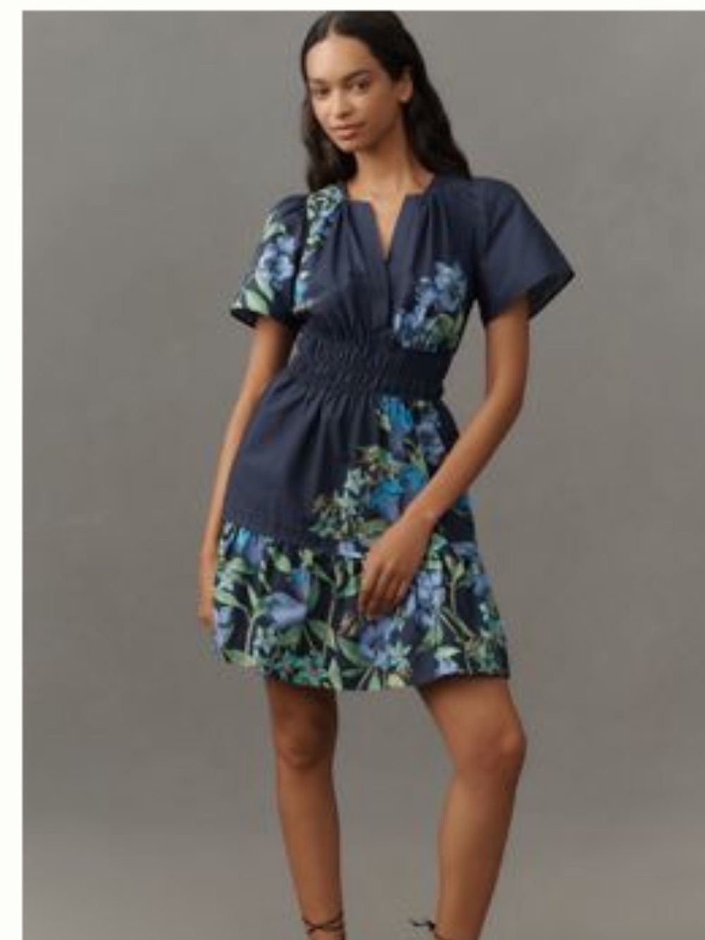 Anthropologie Somerset Mini Dress Navy and Green Floral Size XS New with Tags